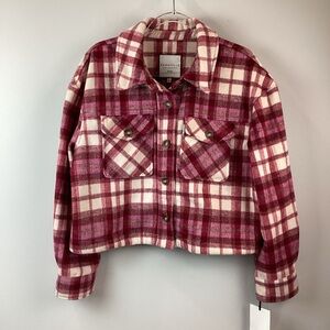 NWT Bagatellelle Collection New Yorker Red & Pink Plaid Cropped Shacket | XL